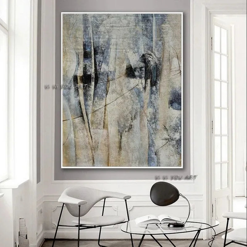 100% Handmade Neutral Color Modern Artwork Large Abstract Oil Painting on Canvas Office Living Room Contemporary Texture White