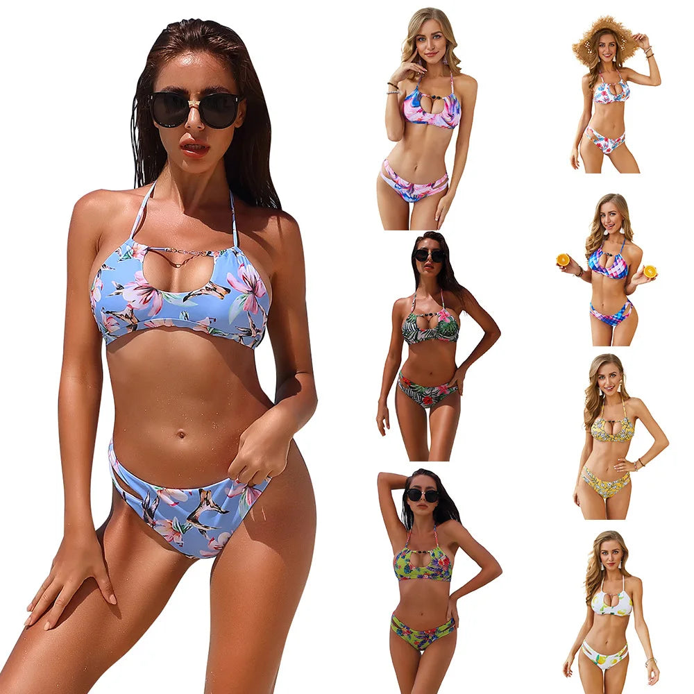 2020 Women Bikinis Set Floral Print Swimwear Bandage Micro Brazilian Bikini Beach Swimsuit Bodysuit Summe Bathing Suit Biquini