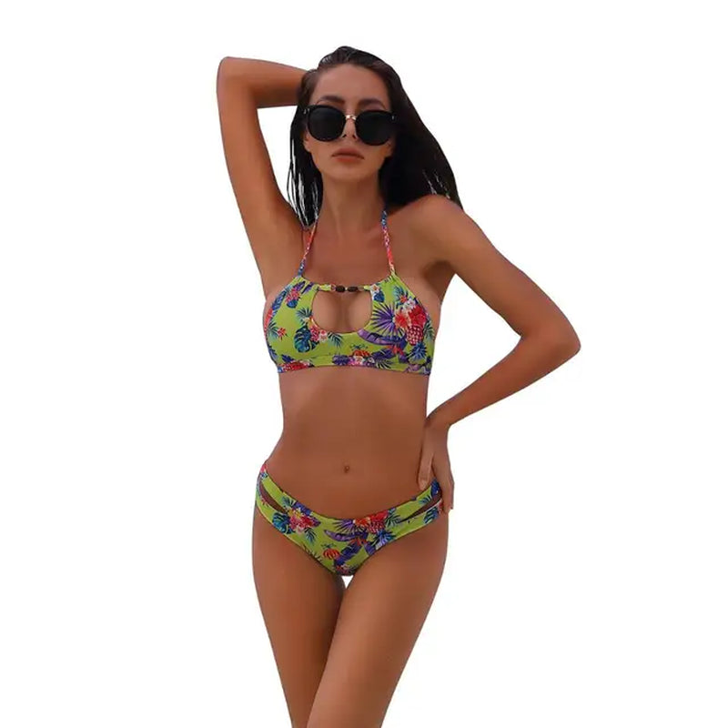 2020 Women Bikinis Set Floral Print Swimwear Bandage Micro Brazilian Bikini Beach Swimsuit Bodysuit Summe Bathing Suit Biquini